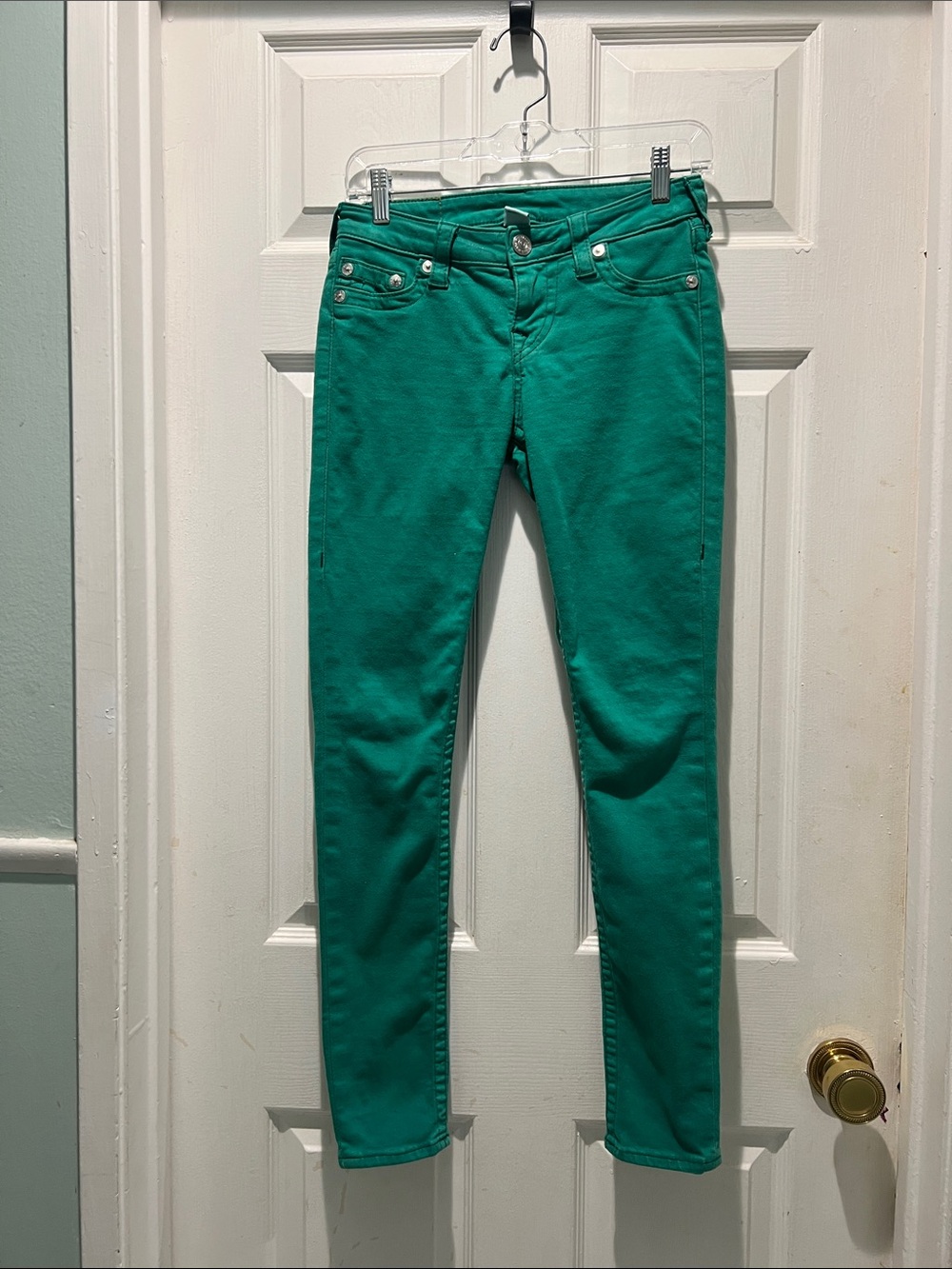 True Religion Women's Skinny Jeans in Teal Green